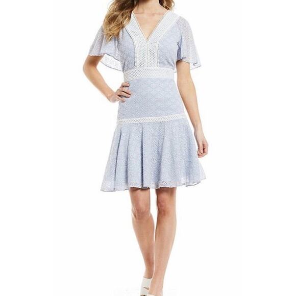Gianni Bini Dresses & Skirts - Gianni Bini Alice Lace Light Blue V Neck Eyelet Drop Waist Dress, Womens Size 12